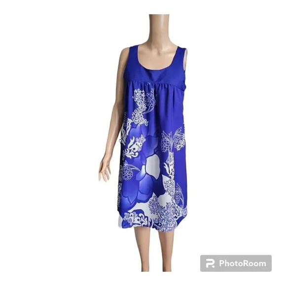 NWOT Apostrophe Womens Sleeveless Knee Length Drape Dress Size M Blue/White - Picture 7 of 15